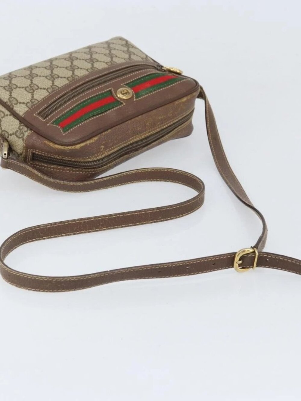 GUCCI GG Supreme Web Sherry Line Bag PVC Beige Gold - Picture 8 of 16